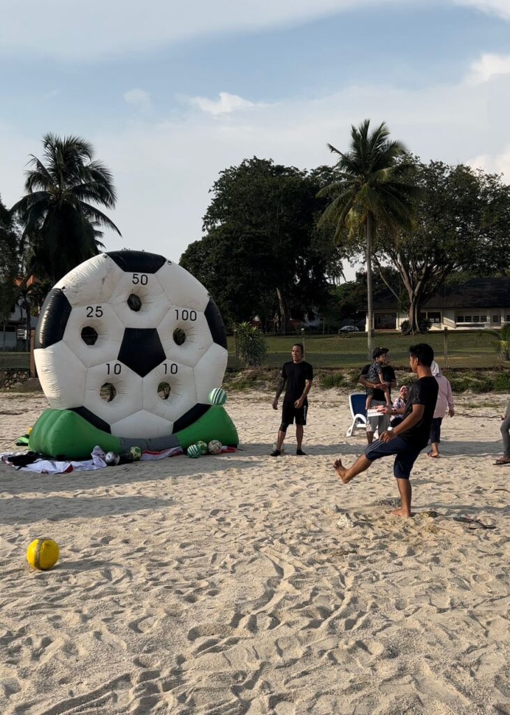 Inflatable Soccer Kick Challenge - Participants take aim and kick soccer balls into inflatable targets, testing their precision and power. Ideal for soccer enthusiasts, this interactive game adds excitement to events and parties.