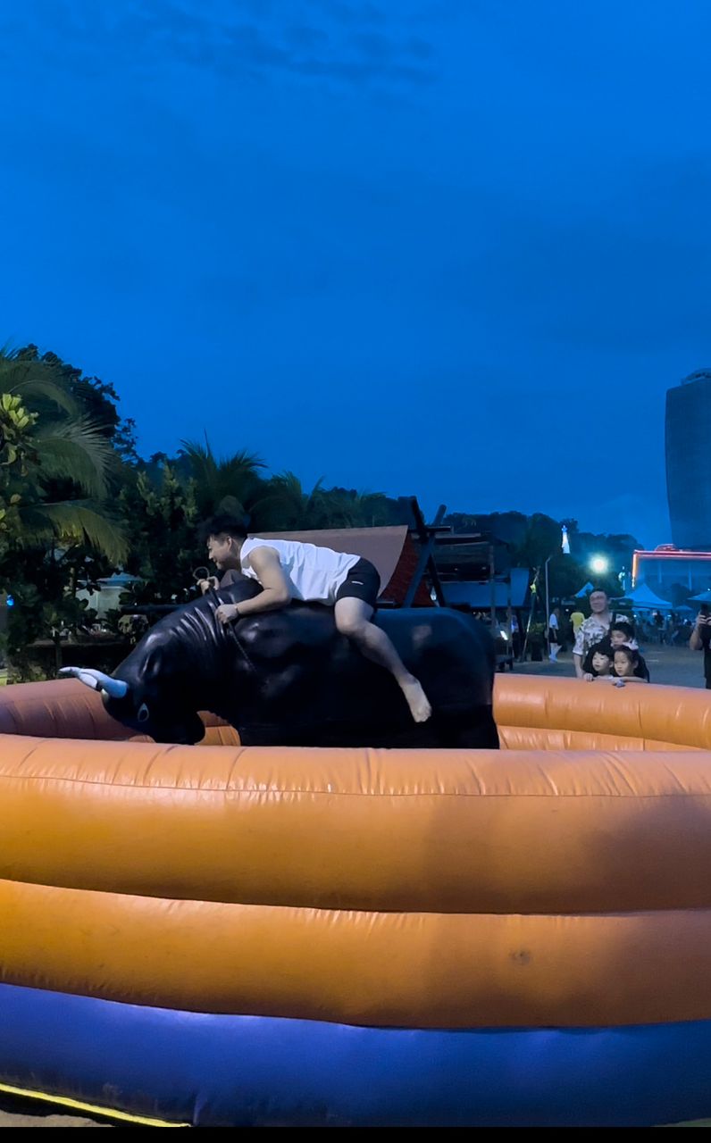 Rodeo Bull Ride Challenge - Participants mount the mechanical bull and hold on tight as it bucks and spins. Ideal for thrill-seekers, this interactive challenge adds excitement to events and parties.